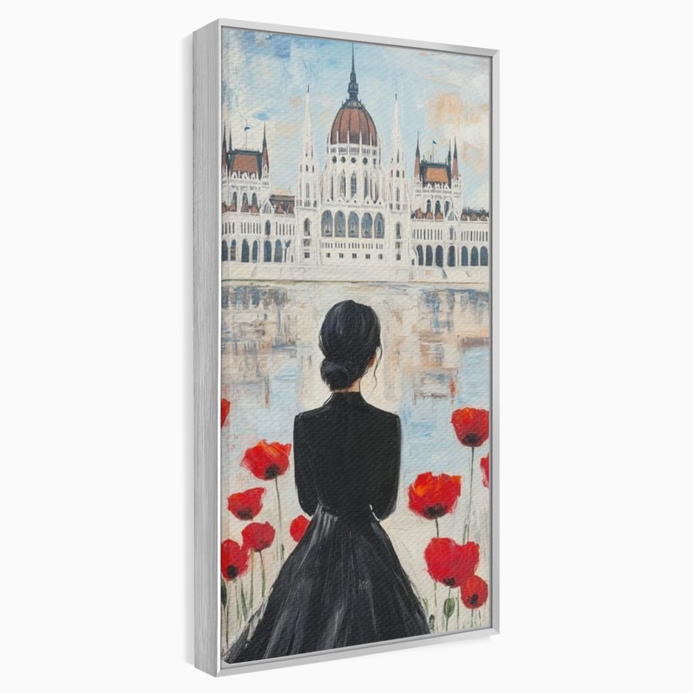 Tablou Canvas Premium, LuxCanva® G1120, Vis la Budapesta, Maci, Flori, Palat, Oras, Dunare, Rosu, Visare, Tacere, Femeie, Living, Dormitor