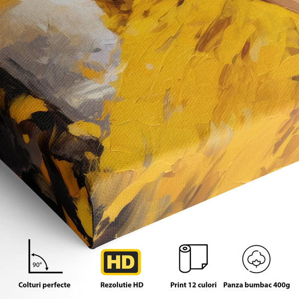 Tablou Canvas Premium, LuxCanva® G1121, Plimbare Prin Amintiri, Frunze, Galben, Toamna, Vant, Palarie, Vise, Eleganta, Natura, Romantism, Living, Dormitor