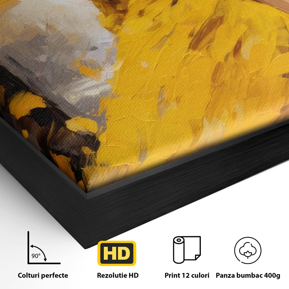 Tablou Canvas Premium, LuxCanva® G1121, Plimbare Prin Amintiri, Frunze, Galben, Toamna, Vant, Palarie, Vise, Eleganta, Natura, Romantism, Living, Dormitor