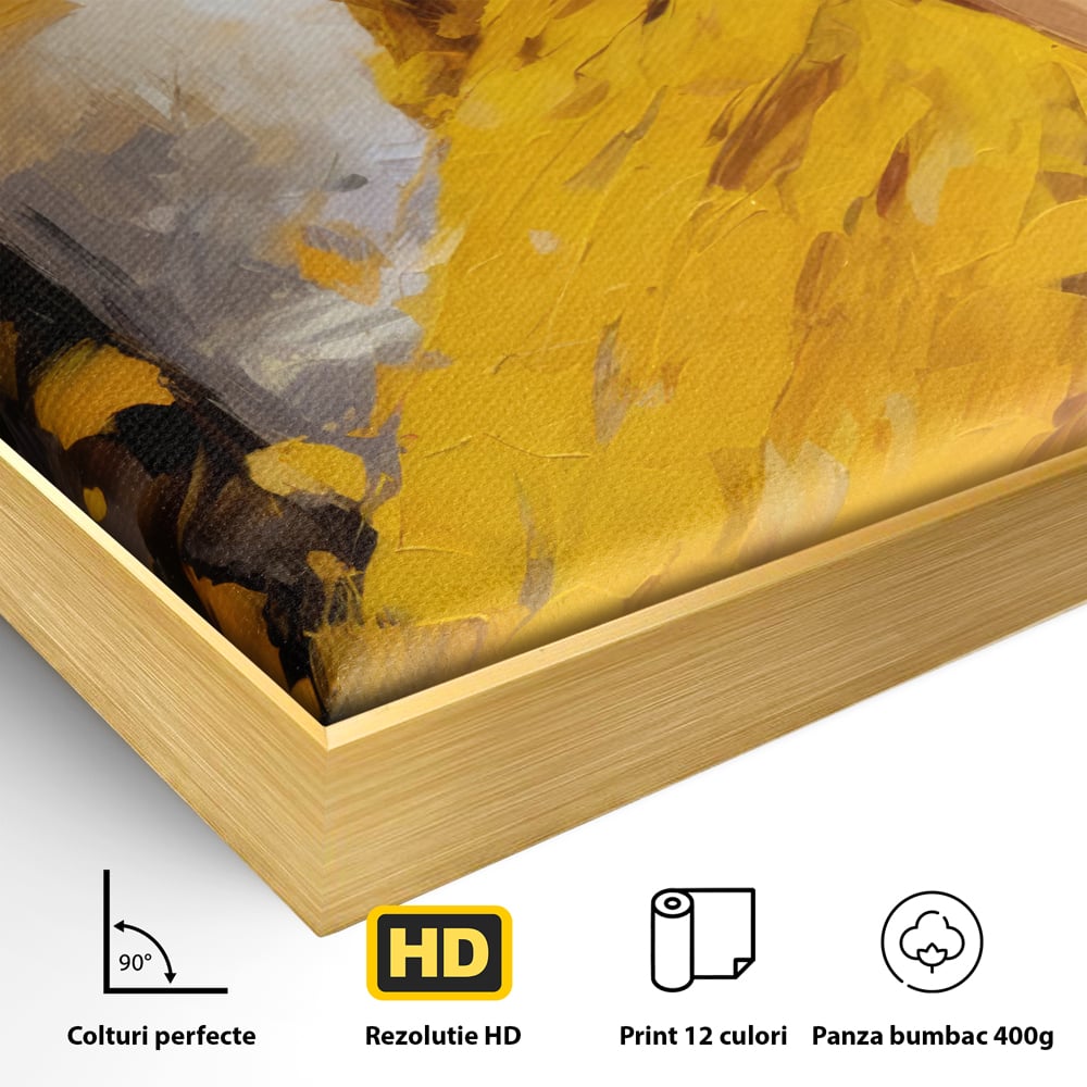Tablou Canvas Premium, LuxCanva® G1121, Plimbare Prin Amintiri, Frunze, Galben, Toamna, Vant, Palarie, Vise, Eleganta, Natura, Romantism, Living, Dormitor