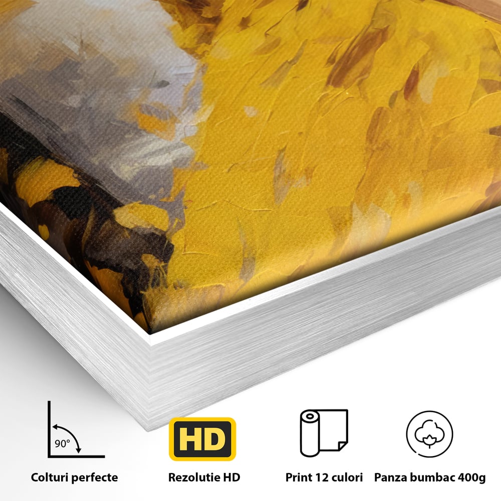 Tablou Canvas Premium, LuxCanva® G1121, Plimbare Prin Amintiri, Frunze, Galben, Toamna, Vant, Palarie, Vise, Eleganta, Natura, Romantism, Living, Dormitor