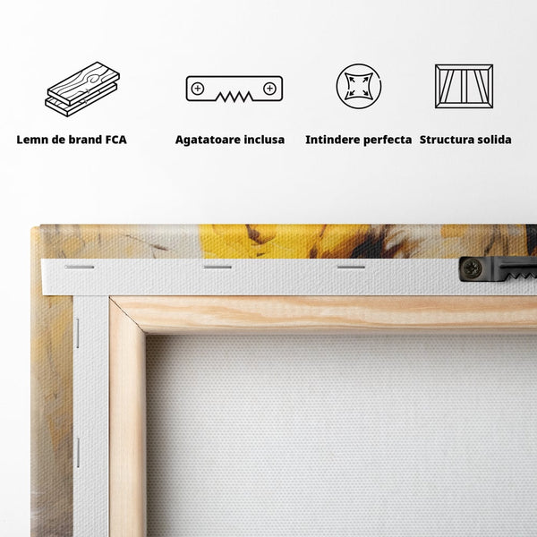 Tablou Canvas Premium, LuxCanva® G1121, Plimbare Prin Amintiri, Frunze, Galben, Toamna, Vant, Palarie, Vise, Eleganta, Natura, Romantism, Living, Dormitor