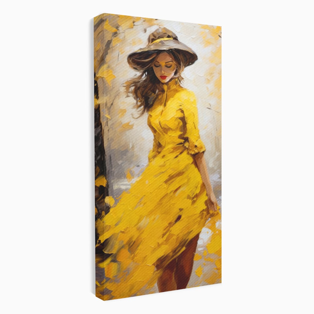 Tablou Canvas Premium, LuxCanva® G1121, Plimbare Prin Amintiri, Frunze, Galben, Toamna, Vant, Palarie, Vise, Eleganta, Natura, Romantism, Living, Dormitor