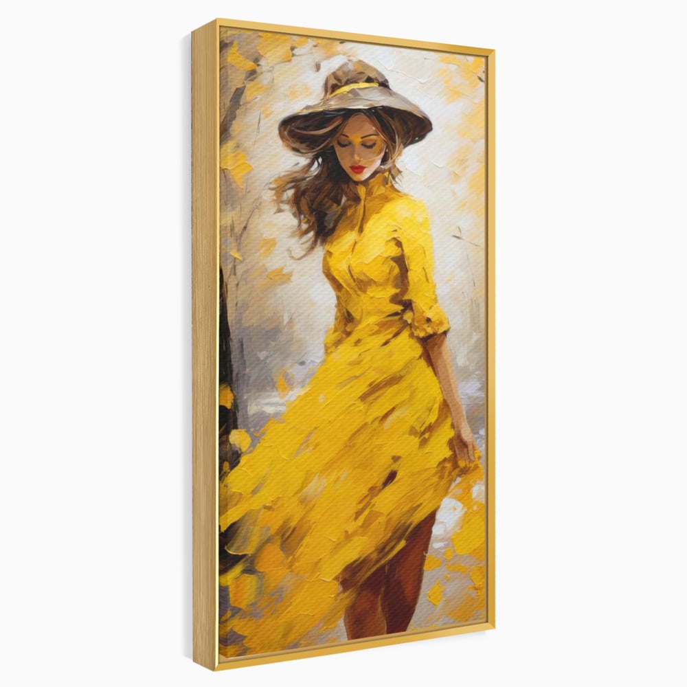Tablou Canvas Premium, LuxCanva® G1121, Plimbare Prin Amintiri, Frunze, Galben, Toamna, Vant, Palarie, Vise, Eleganta, Natura, Romantism, Living, Dormitor
