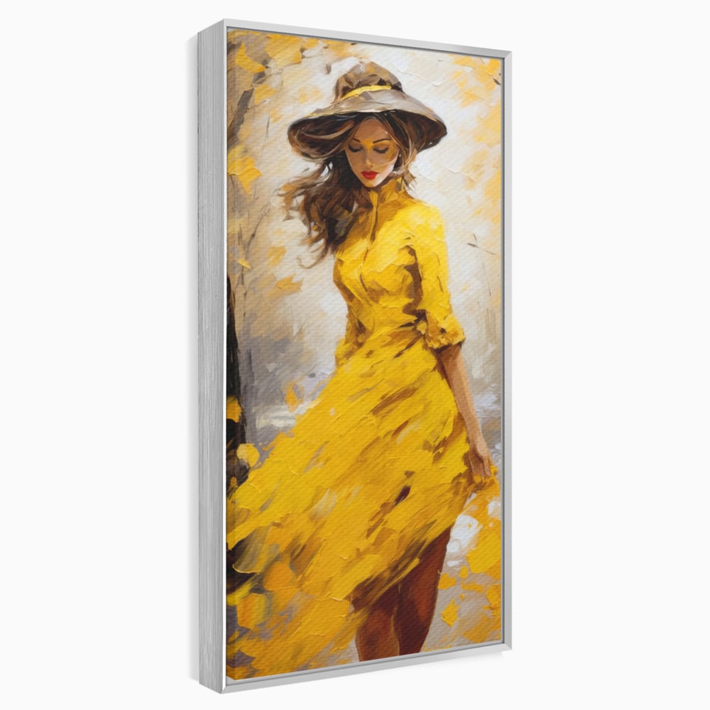Tablou Canvas Premium, LuxCanva® G1121, Plimbare Prin Amintiri, Frunze, Galben, Toamna, Vant, Palarie, Vise, Eleganta, Natura, Romantism, Living, Dormitor