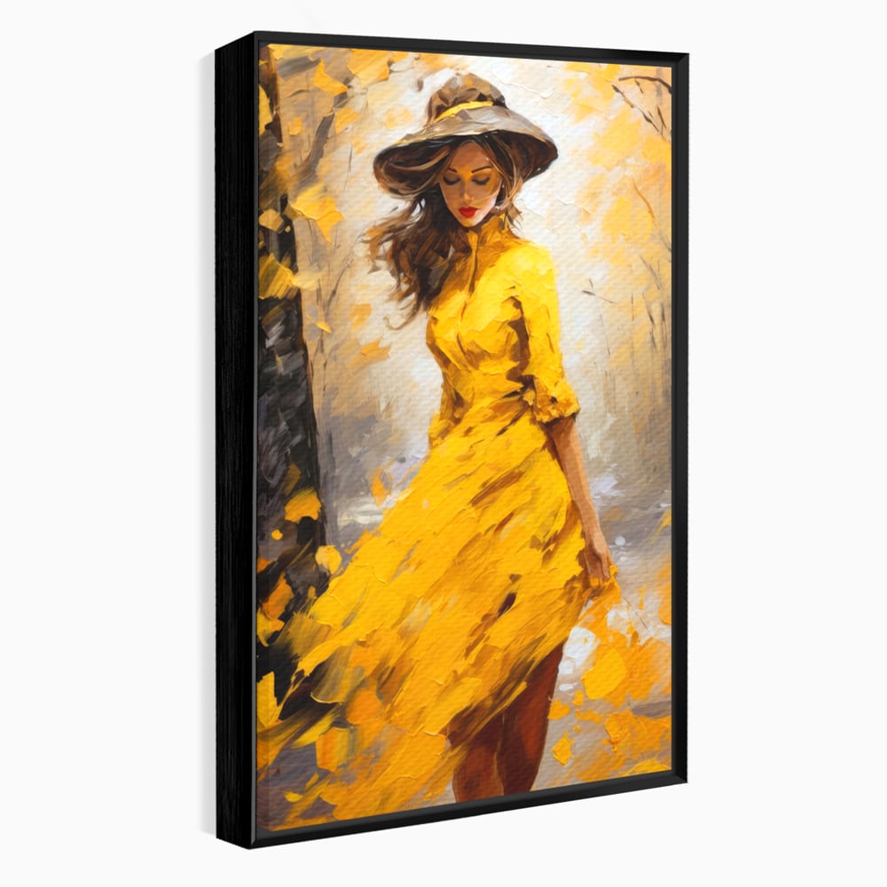 Tablou Canvas Premium, LuxCanva® G1121, Plimbare Prin Amintiri, Frunze, Galben, Toamna, Vant, Palarie, Vise, Eleganta, Natura, Romantism, Living, Dormitor