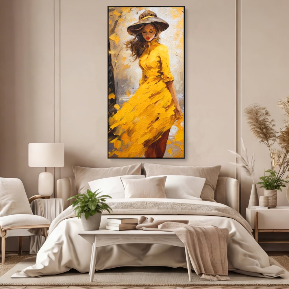Tablou Canvas Premium, LuxCanva® G1121, Plimbare Prin Amintiri, Frunze, Galben, Toamna, Vant, Palarie, Vise, Eleganta, Natura, Romantism, Living, Dormitor