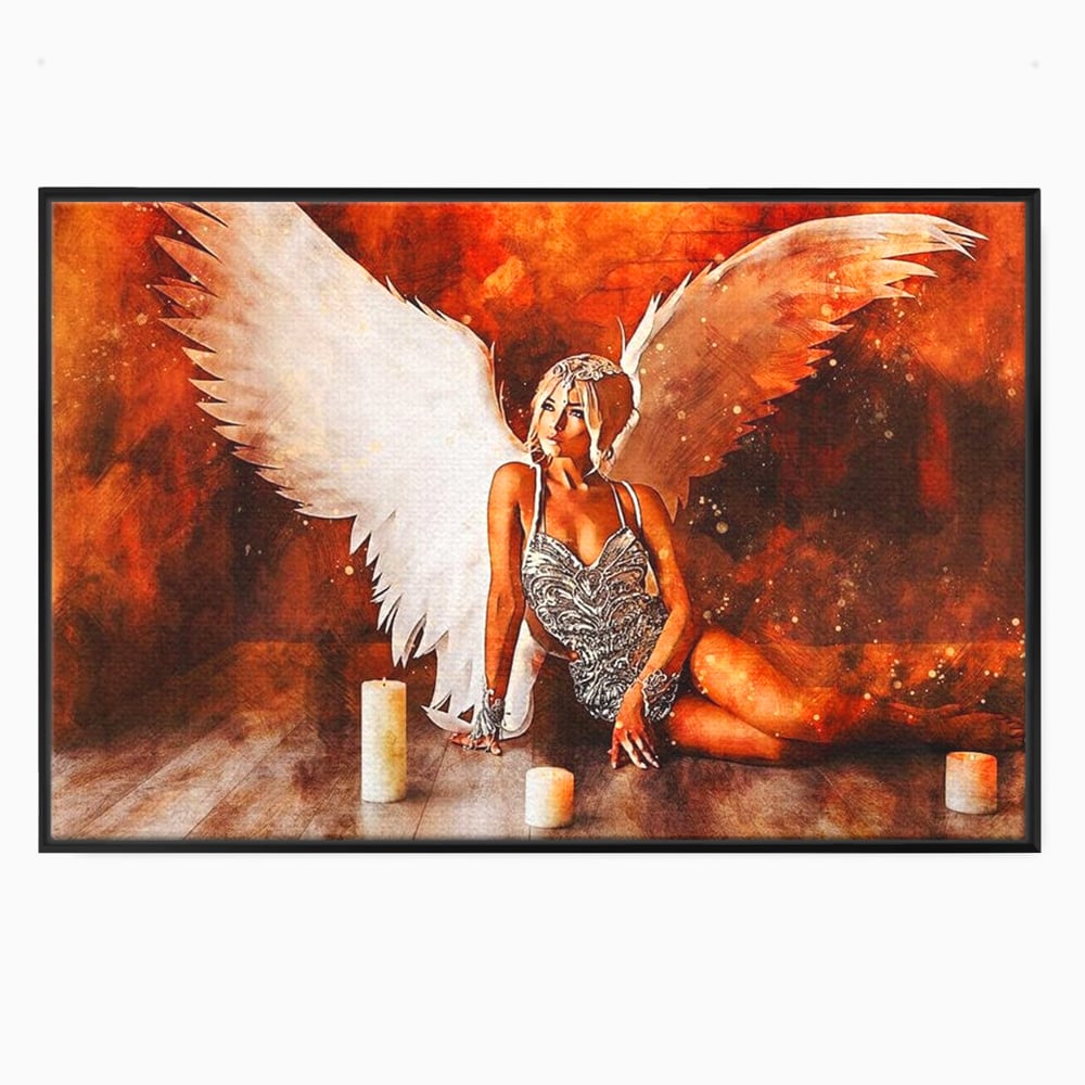 Tablou Canvas Premium, LuxCanva® G1122, Ingerul Seductiei, Inger, Aripi, Foc, Mister, Lumanari, Divin, Aura, Dramatic, Flacari, Gratie, Lumina, Living, Dormitor