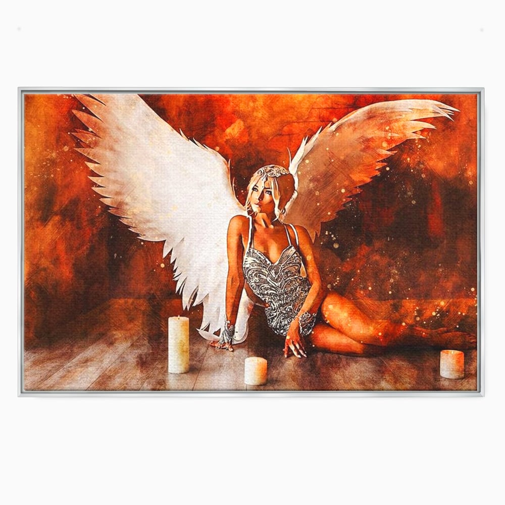 Tablou Canvas Premium, LuxCanva® G1122, Ingerul Seductiei, Inger, Aripi, Foc, Mister, Lumanari, Divin, Aura, Dramatic, Flacari, Gratie, Lumina, Living, Dormitor