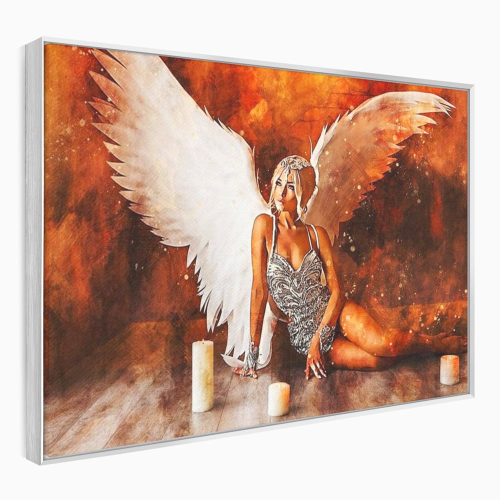 Tablou Canvas Premium, LuxCanva® G1122, Ingerul Seductiei, Inger, Aripi, Foc, Mister, Lumanari, Divin, Aura, Dramatic, Flacari, Gratie, Lumina, Living, Dormitor