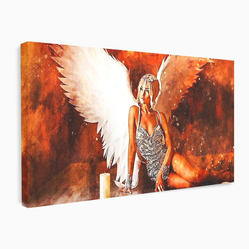 Tablou Canvas Premium, LuxCanva® G1122, Ingerul Seductiei, Inger, Aripi, Foc, Mister, Lumanari, Divin, Aura, Dramatic, Flacari, Gratie, Lumina, Living, Dormitor