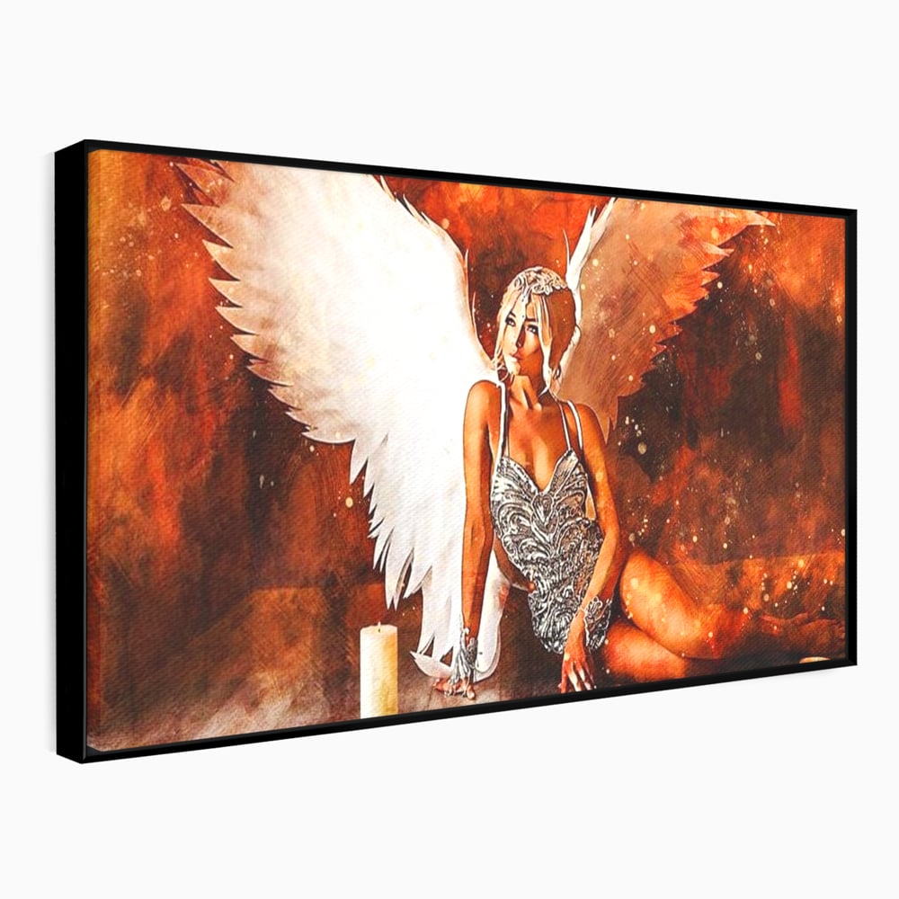 Tablou Canvas Premium, LuxCanva® G1122, Ingerul Seductiei, Inger, Aripi, Foc, Mister, Lumanari, Divin, Aura, Dramatic, Flacari, Gratie, Lumina, Living, Dormitor