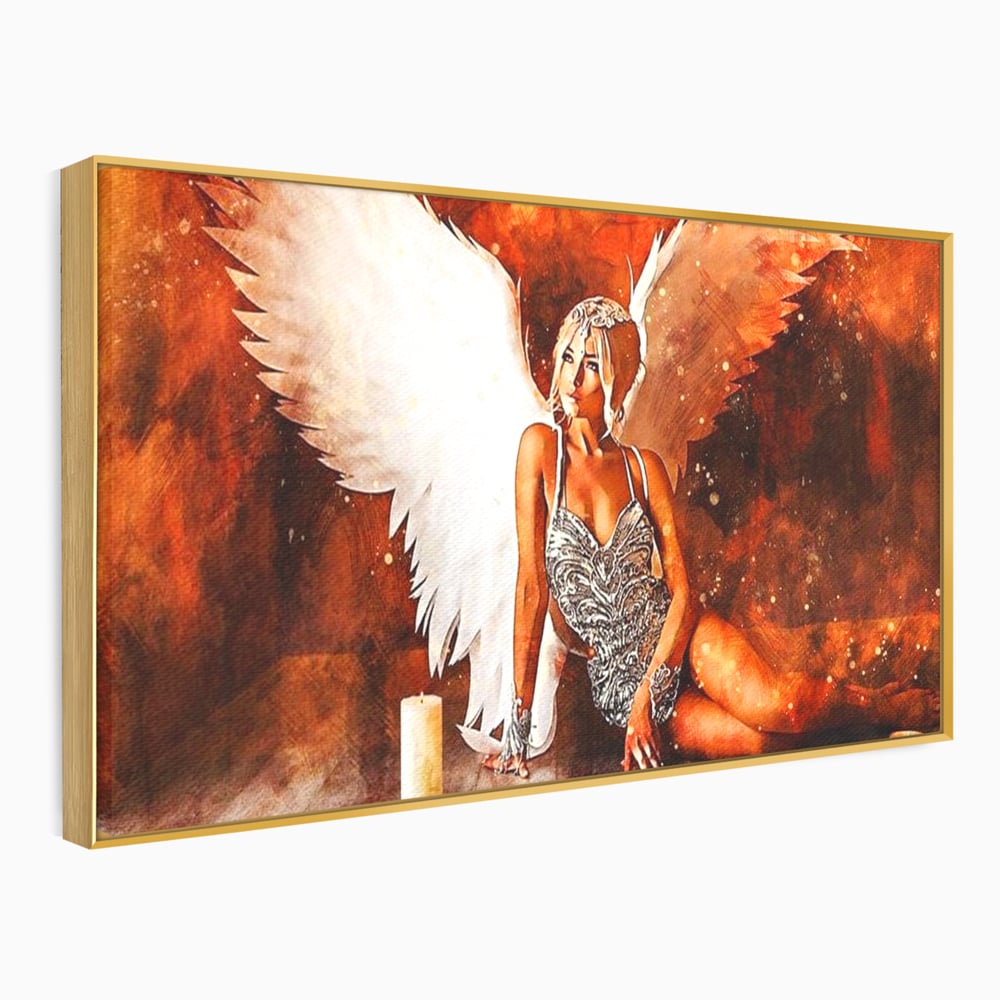 Tablou Canvas Premium, LuxCanva® G1122, Ingerul Seductiei, Inger, Aripi, Foc, Mister, Lumanari, Divin, Aura, Dramatic, Flacari, Gratie, Lumina, Living, Dormitor