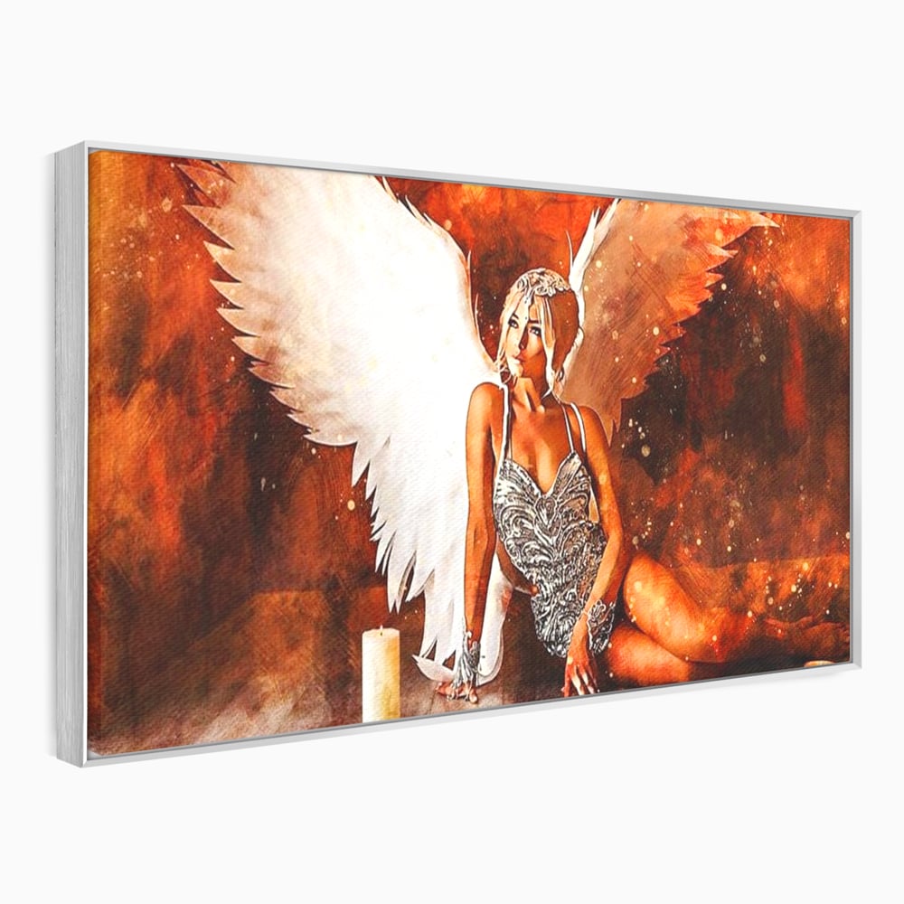 Tablou Canvas Premium, LuxCanva® G1122, Ingerul Seductiei, Inger, Aripi, Foc, Mister, Lumanari, Divin, Aura, Dramatic, Flacari, Gratie, Lumina, Living, Dormitor