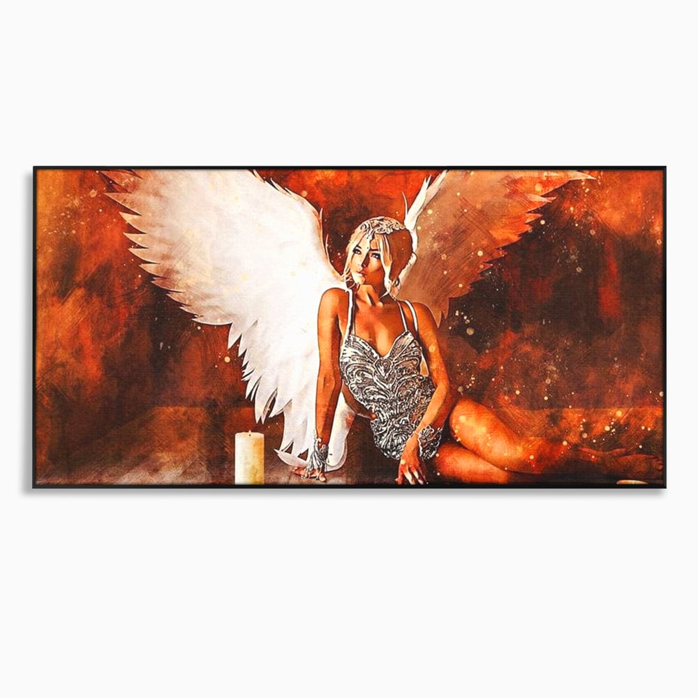 Tablou Canvas Premium, LuxCanva® G1122, Ingerul Seductiei, Inger, Aripi, Foc, Mister, Lumanari, Divin, Aura, Dramatic, Flacari, Gratie, Lumina, Living, Dormitor