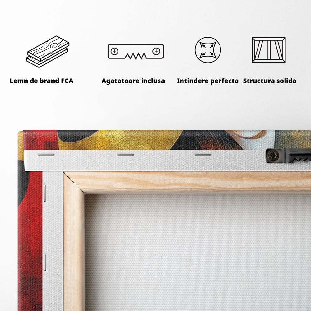 Tablou Canvas Premium, LuxCanva® G1123, Tacerea Geometrica, Femeie, Profil, Aur, Rosu, Arta, Expozitie, Abstract, Geometrie, Tacere, Living, Dormitor