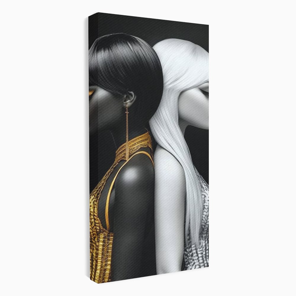 Tablou Canvas Premium, LuxCanva® G1124, Lumini si Umbre, Contrast, Alb, Negru, Dualitate, Feminina, Argint, Yin, Yang, Aur, Fete, Living, Dormitor