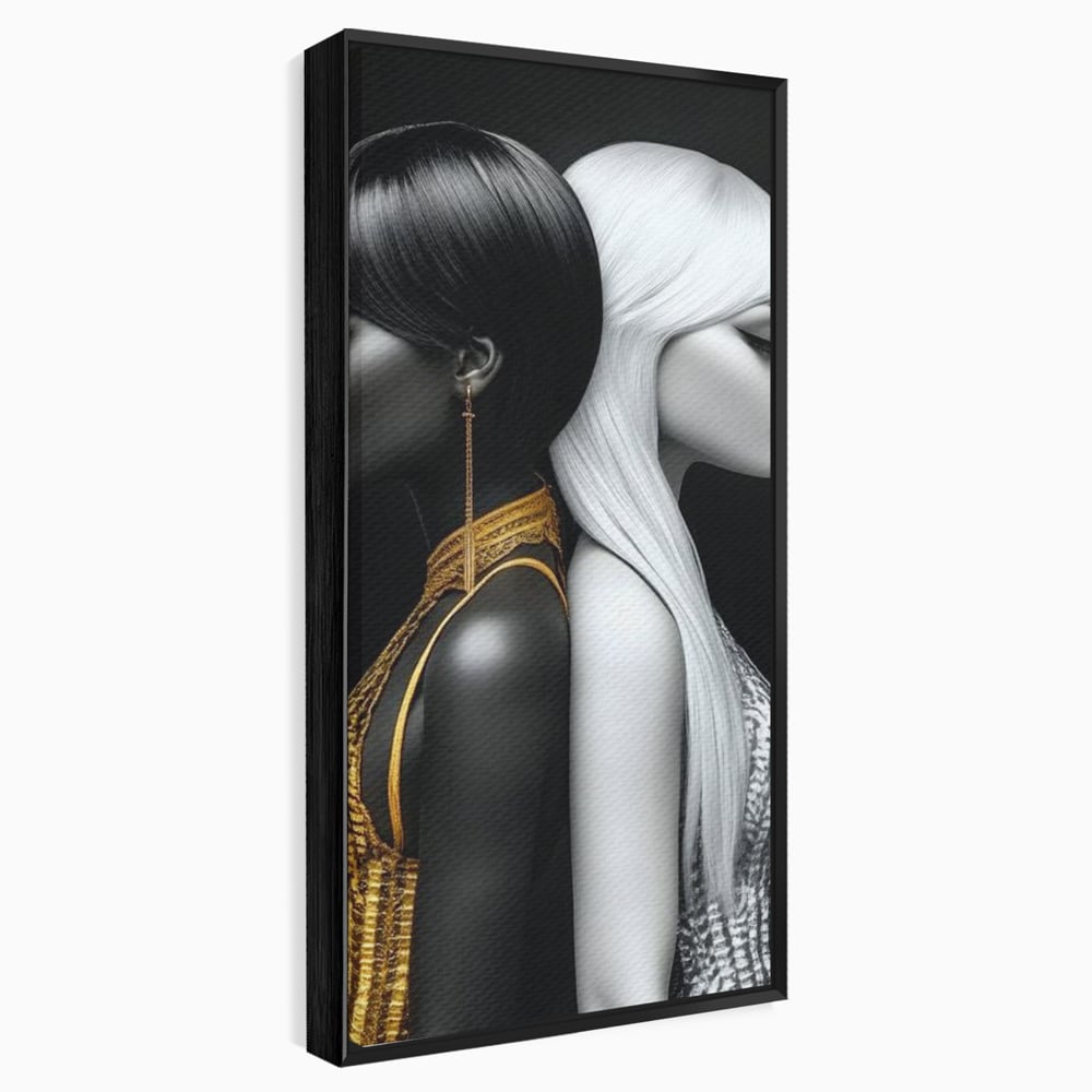 Tablou Canvas Premium, LuxCanva® G1124, Lumini si Umbre, Contrast, Alb, Negru, Dualitate, Feminina, Argint, Yin, Yang, Aur, Fete, Living, Dormitor