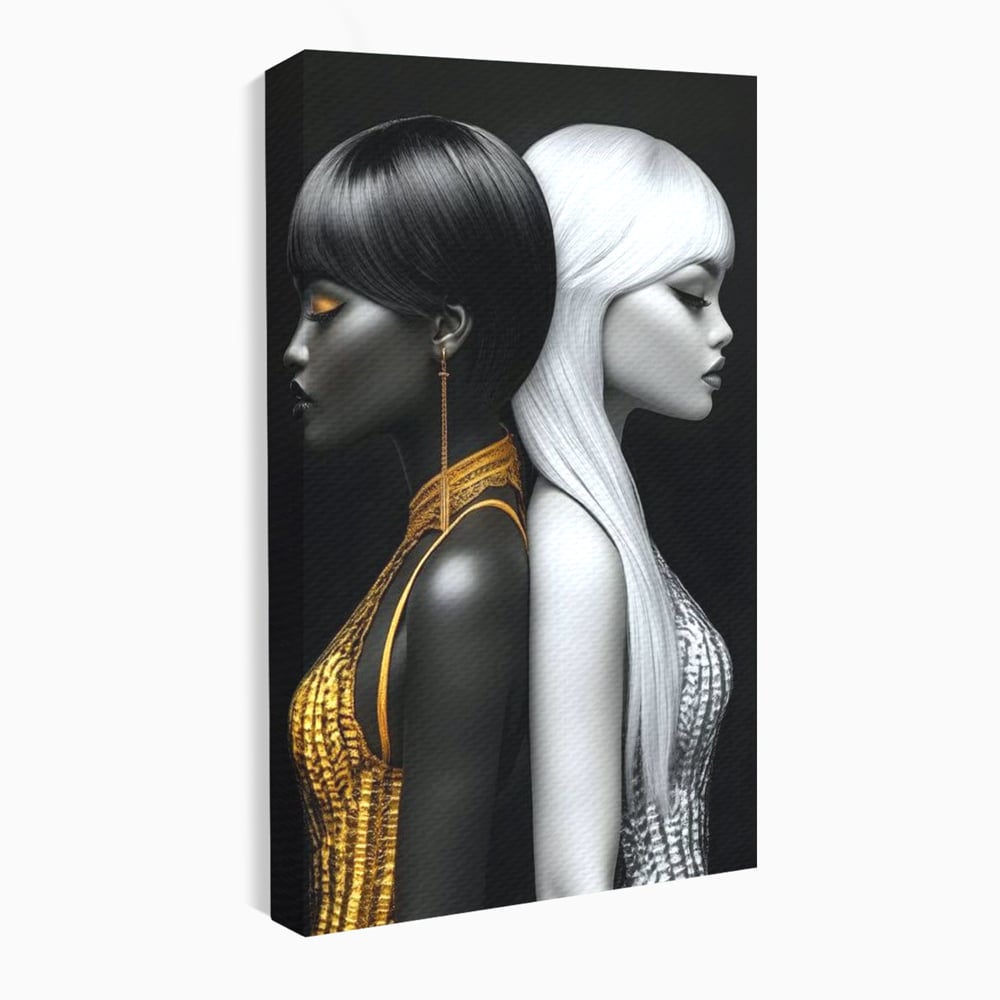 Tablou Canvas Premium, LuxCanva® G1124, Lumini si Umbre, Contrast, Alb, Negru, Dualitate, Feminina, Argint, Yin, Yang, Aur, Fete, Living, Dormitor