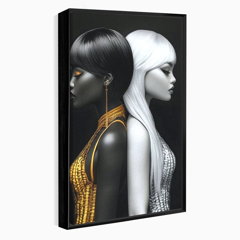 Tablou Canvas Premium, LuxCanva® G1124, Lumini si Umbre, Contrast, Alb, Negru, Dualitate, Feminina, Argint, Yin, Yang, Aur, Fete, Living, Dormitor