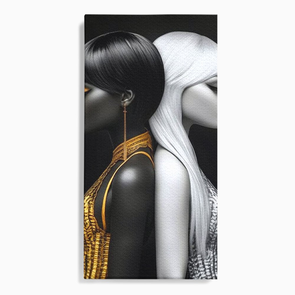 Tablou Canvas Premium, LuxCanva® G1124, Lumini si Umbre, Contrast, Alb, Negru, Dualitate, Feminina, Argint, Yin, Yang, Aur, Fete, Living, Dormitor