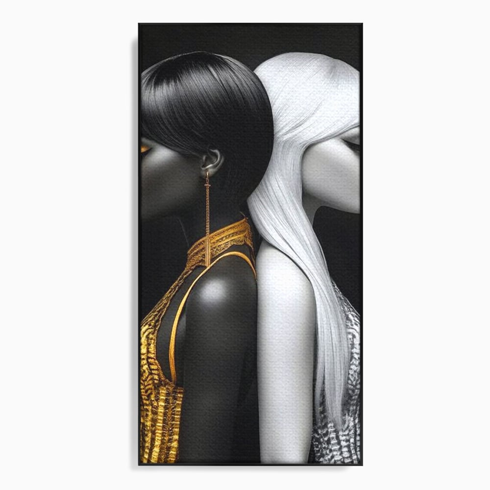 Tablou Canvas Premium, LuxCanva® G1124, Lumini si Umbre, Contrast, Alb, Negru, Dualitate, Feminina, Argint, Yin, Yang, Aur, Fete, Living, Dormitor