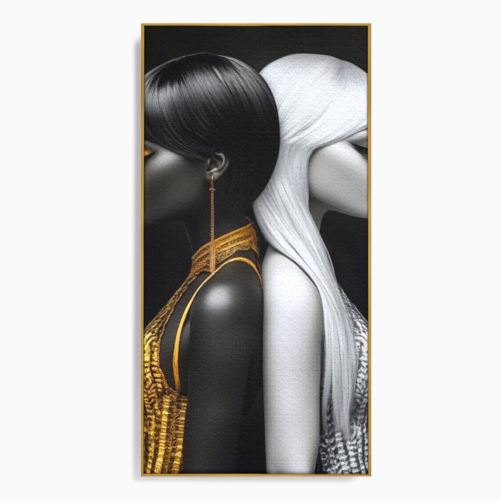Tablou Canvas Premium, LuxCanva® G1124, Lumini si Umbre, Contrast, Alb, Negru, Dualitate, Feminina, Argint, Yin, Yang, Aur, Fete, Living, Dormitor