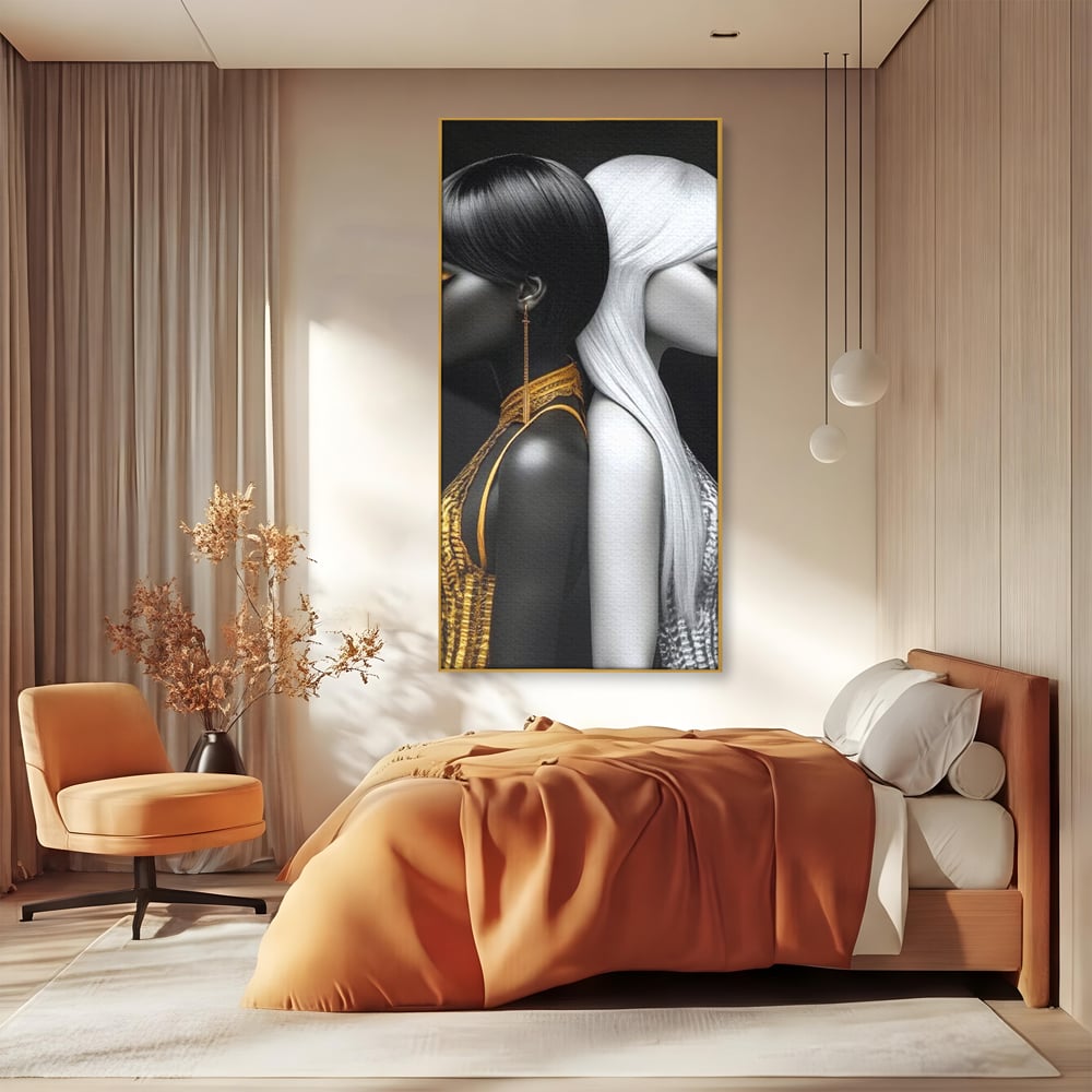 Tablou Canvas Premium, LuxCanva® G1124, Lumini si Umbre, Contrast, Alb, Negru, Dualitate, Feminina, Argint, Yin, Yang, Aur, Fete, Living, Dormitor