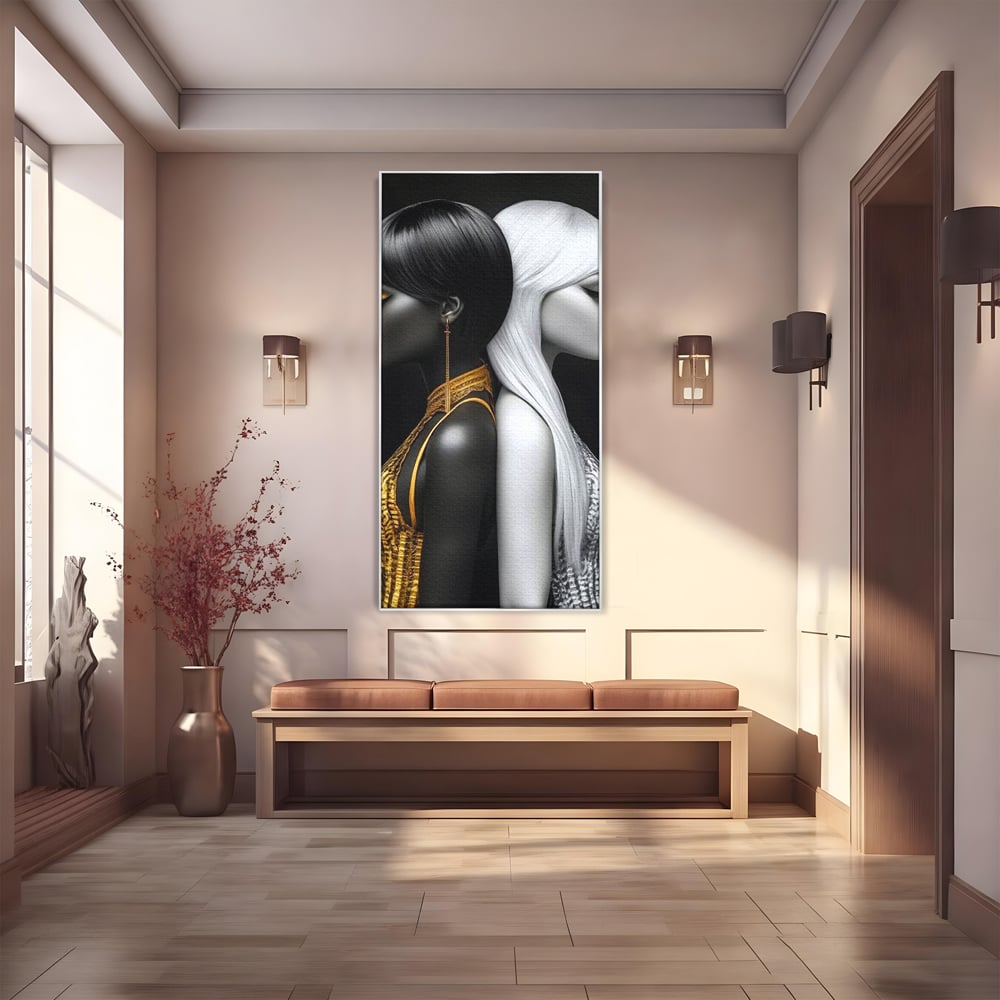 Tablou Canvas Premium, LuxCanva® G1124, Lumini si Umbre, Contrast, Alb, Negru, Dualitate, Feminina, Argint, Yin, Yang, Aur, Fete, Living, Dormitor