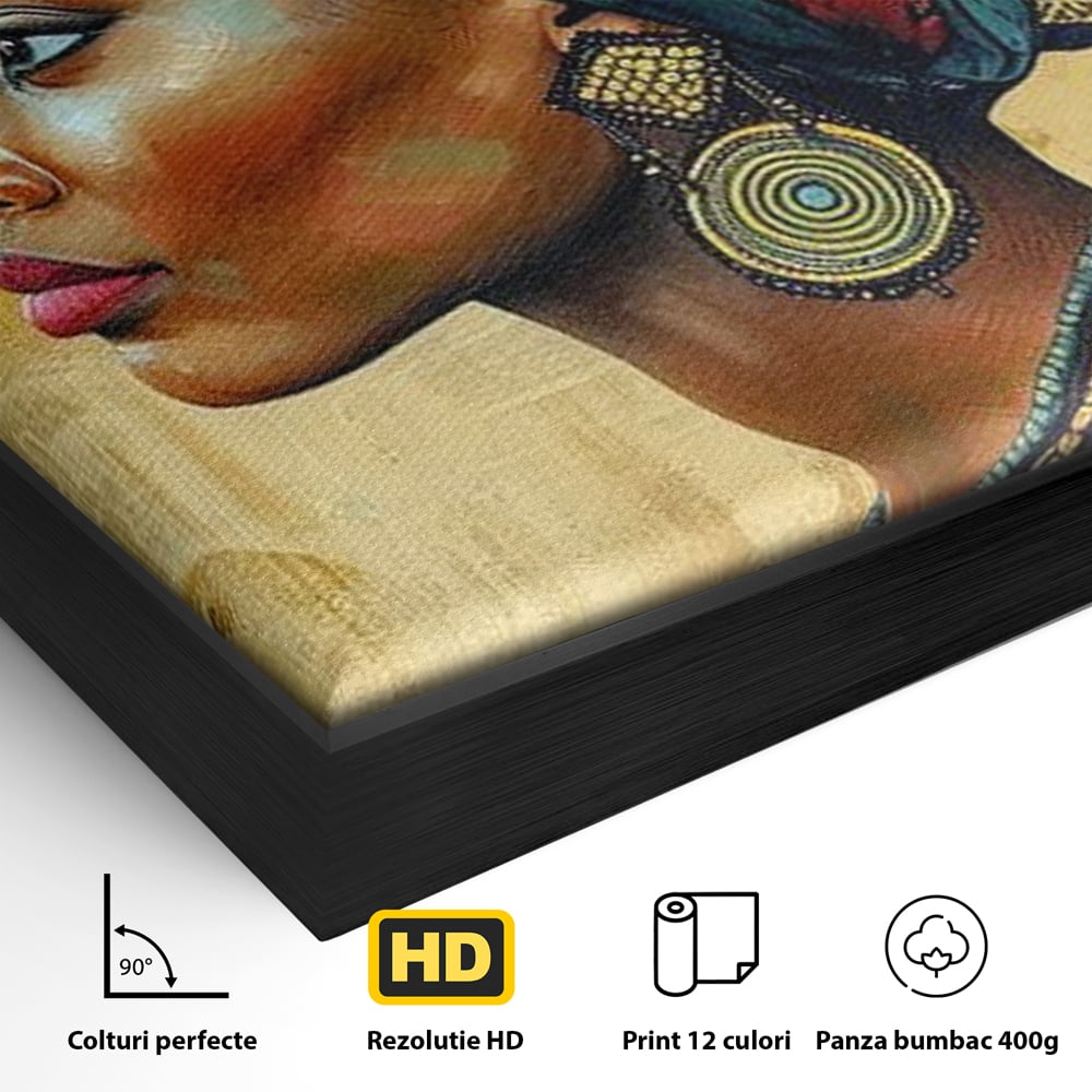 Leinwand Premium Canvas Wandkunst, LuxCanva® G1126, Königin des Sandes, Afrikanisch, Königlich, Turban, Tradition, Kultur, Identität, Gold, Ethnisch, Erbstück, Wohnen, Schlafzimmer