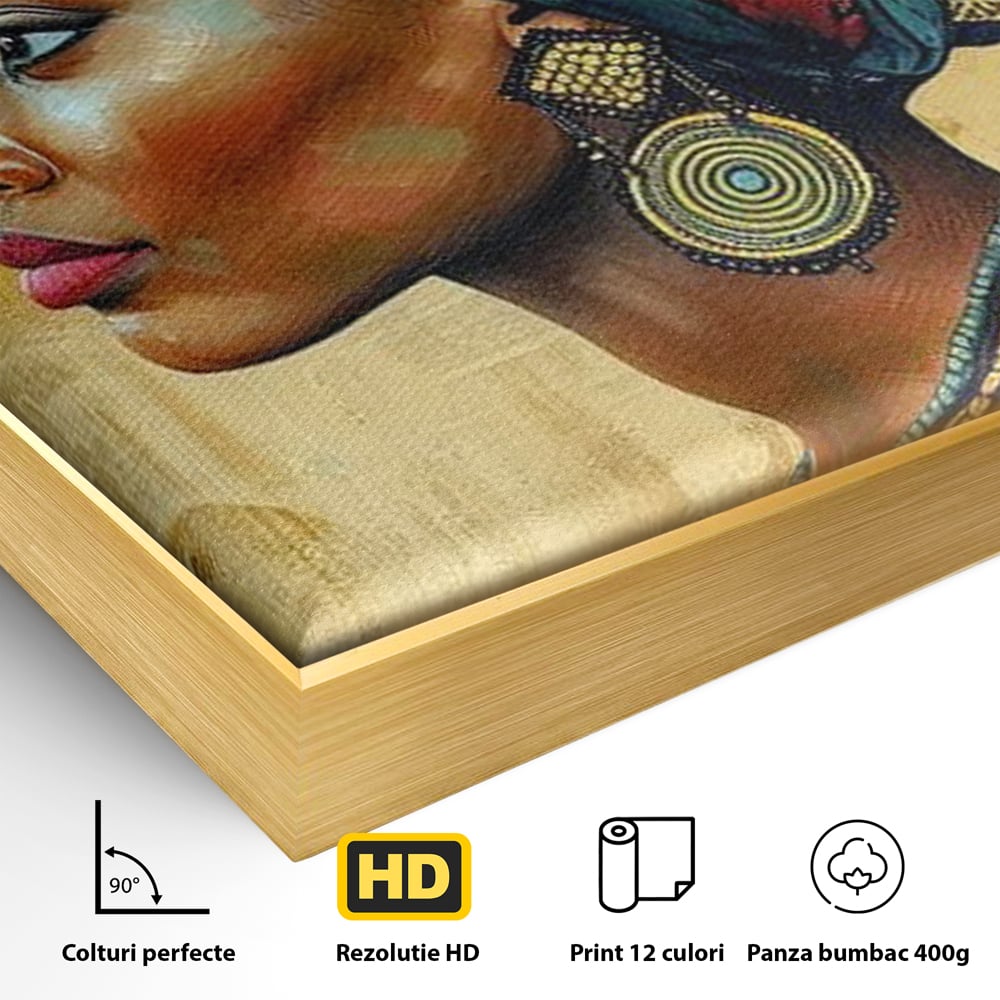 Leinwand Premium Canvas Wandkunst, LuxCanva® G1126, Königin des Sandes, Afrikanisch, Königlich, Turban, Tradition, Kultur, Identität, Gold, Ethnisch, Erbstück, Wohnen, Schlafzimmer
