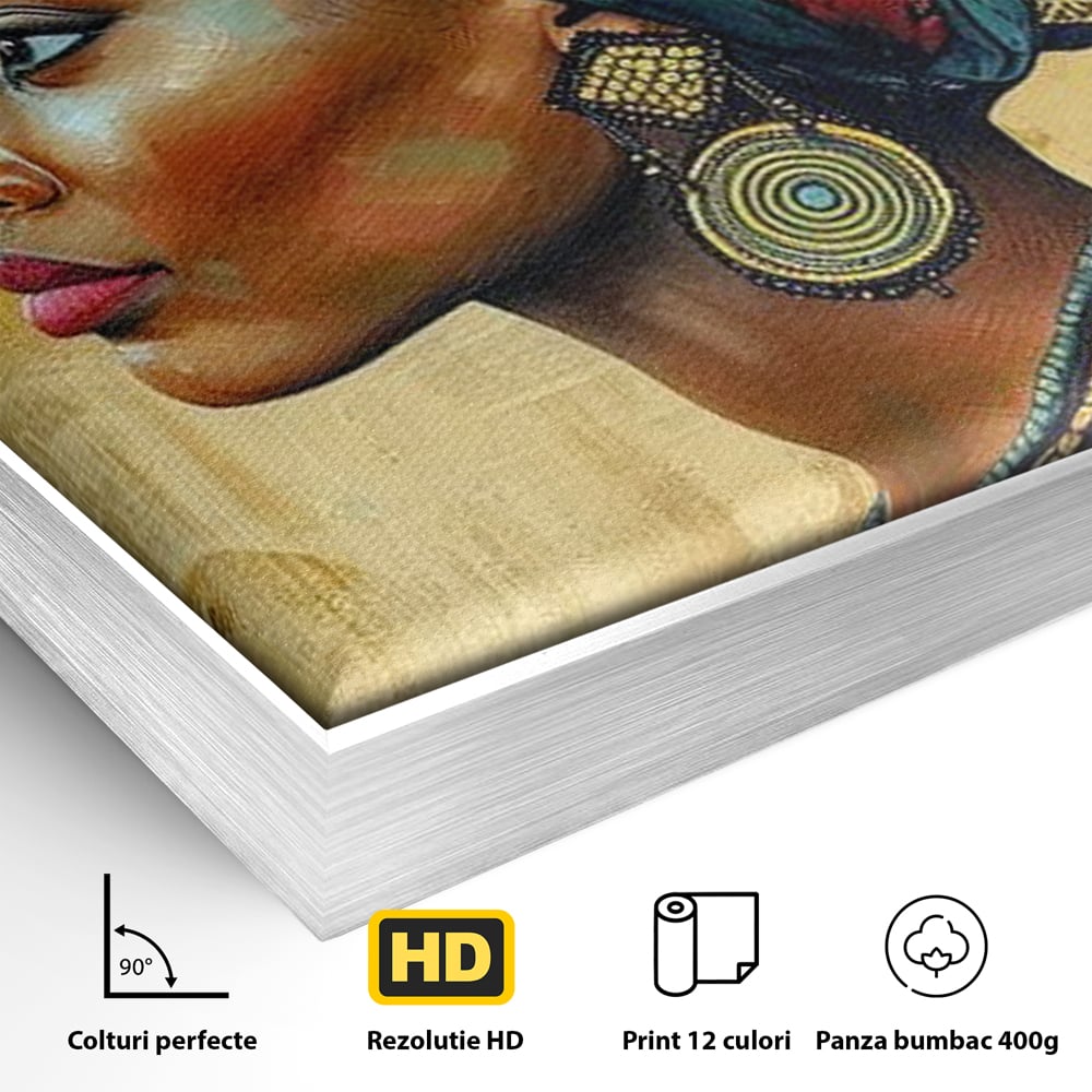 Leinwand Premium Canvas Wandkunst, LuxCanva® G1126, Königin des Sandes, Afrikanisch, Königlich, Turban, Tradition, Kultur, Identität, Gold, Ethnisch, Erbstück, Wohnen, Schlafzimmer