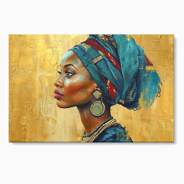 Leinwand Premium Canvas Wandkunst, LuxCanva® G1126, Königin des Sandes, Afrikanisch, Königlich, Turban, Tradition, Kultur, Identität, Gold, Ethnisch, Erbstück, Wohnen, Schlafzimmer