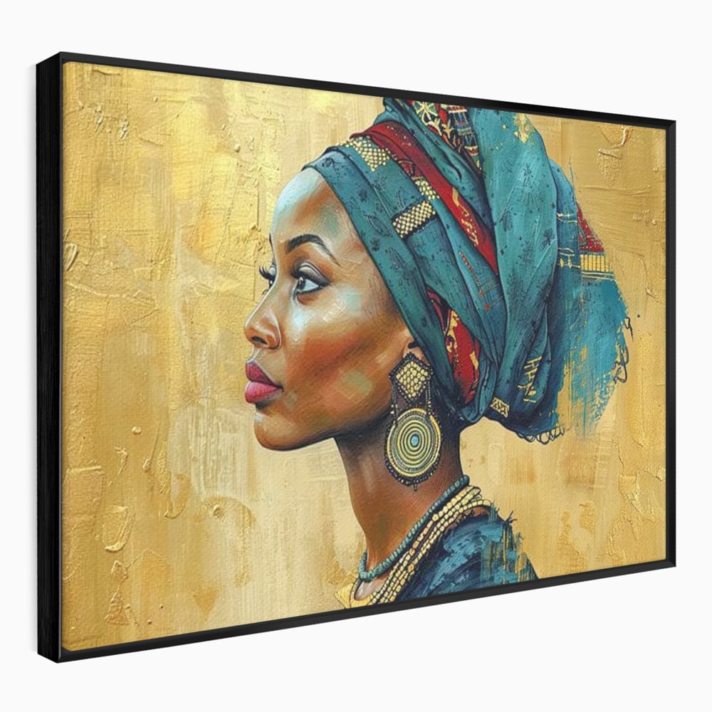Leinwand Premium Canvas Wandkunst, LuxCanva® G1126, Königin des Sandes, Afrikanisch, Königlich, Turban, Tradition, Kultur, Identität, Gold, Ethnisch, Erbstück, Wohnen, Schlafzimmer