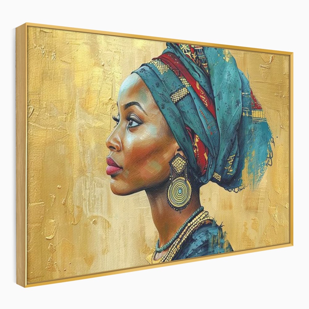 Leinwand Premium Canvas Wandkunst, LuxCanva® G1126, Königin des Sandes, Afrikanisch, Königlich, Turban, Tradition, Kultur, Identität, Gold, Ethnisch, Erbstück, Wohnen, Schlafzimmer