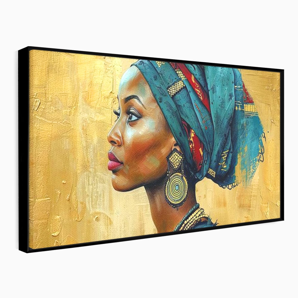 Leinwand Premium Canvas Wandkunst, LuxCanva® G1126, Königin des Sandes, Afrikanisch, Königlich, Turban, Tradition, Kultur, Identität, Gold, Ethnisch, Erbstück, Wohnen, Schlafzimmer