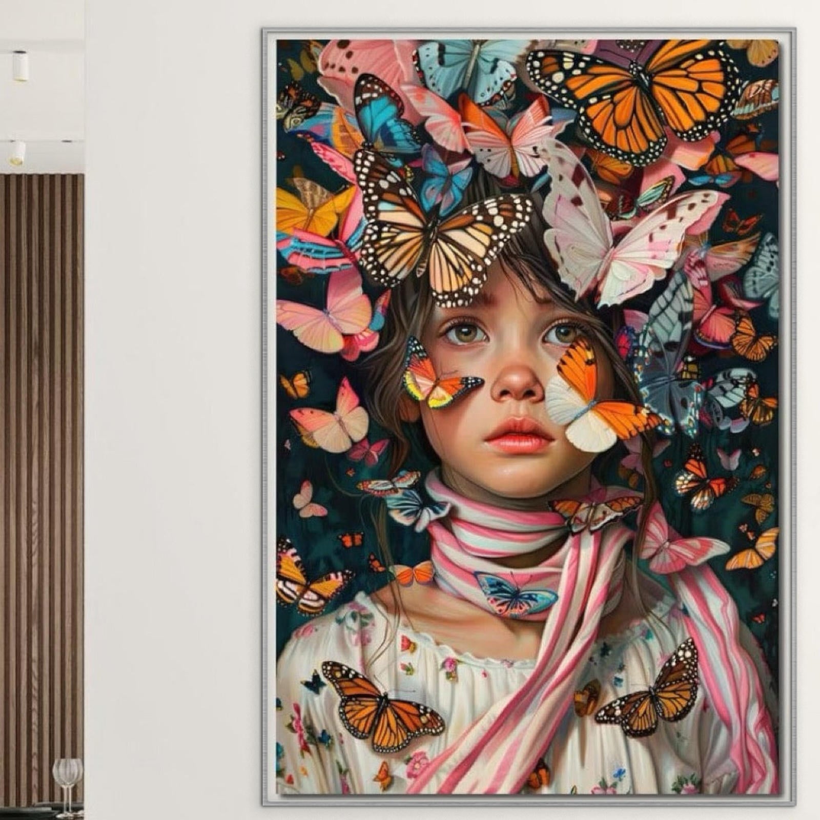 Canvas Wall Art Canvas Wall Art Premium, LuxCanva® G1127, Fliegende Kindheit, Schmetterlinge, Baby, Mädchen, Fantasie, Unschuld, Freiheit, Träumen, Träumen, Emotion, Magie, Kindheit, Wohnen, Schlafzimmer