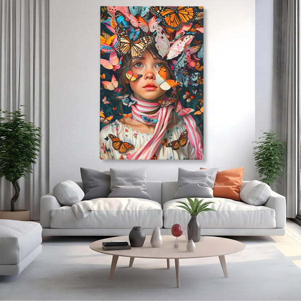 Tablou Canvas Premium, LuxCanva® G1127, Copilarie in Zbor,  Fluturi, Copil, Fata, Fantezie, Inocenta, Libertate, Visare, Emotie, Magie, Copilarie, Living, Dormitor