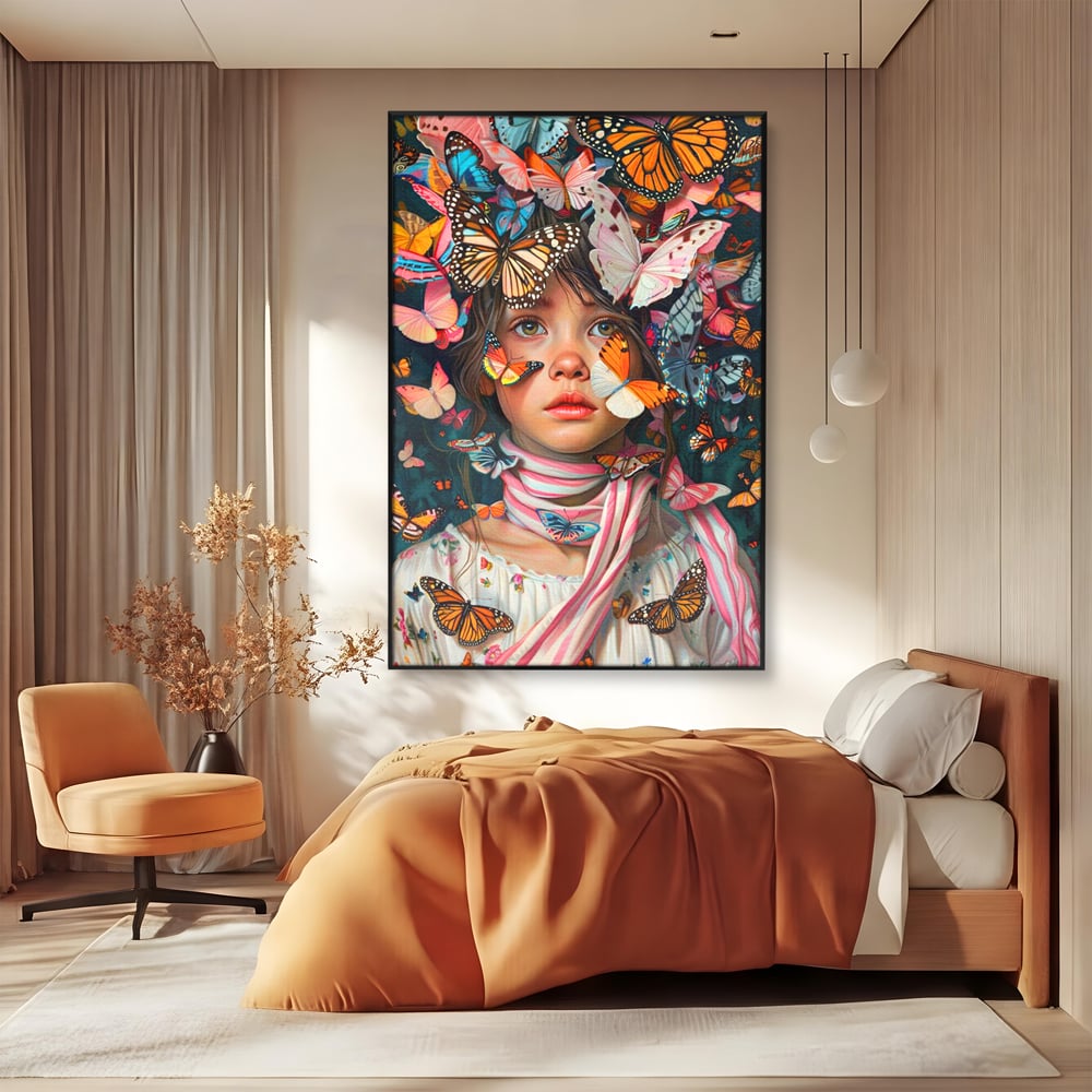 Tablou Canvas Premium, LuxCanva® G1127, Copilarie in Zbor,  Fluturi, Copil, Fata, Fantezie, Inocenta, Libertate, Visare, Emotie, Magie, Copilarie, Living, Dormitor