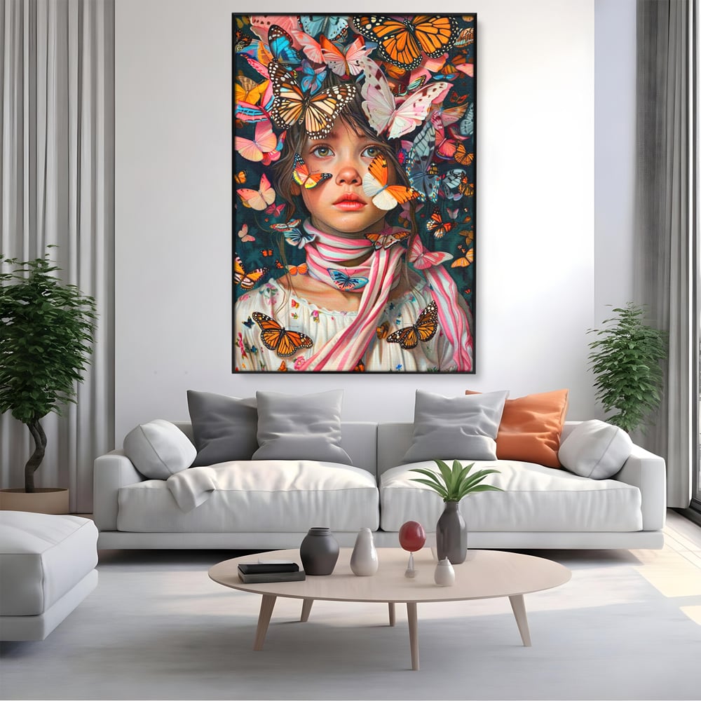 Tablou Canvas Premium, LuxCanva® G1127, Copilarie in Zbor,  Fluturi, Copil, Fata, Fantezie, Inocenta, Libertate, Visare, Emotie, Magie, Copilarie, Living, Dormitor