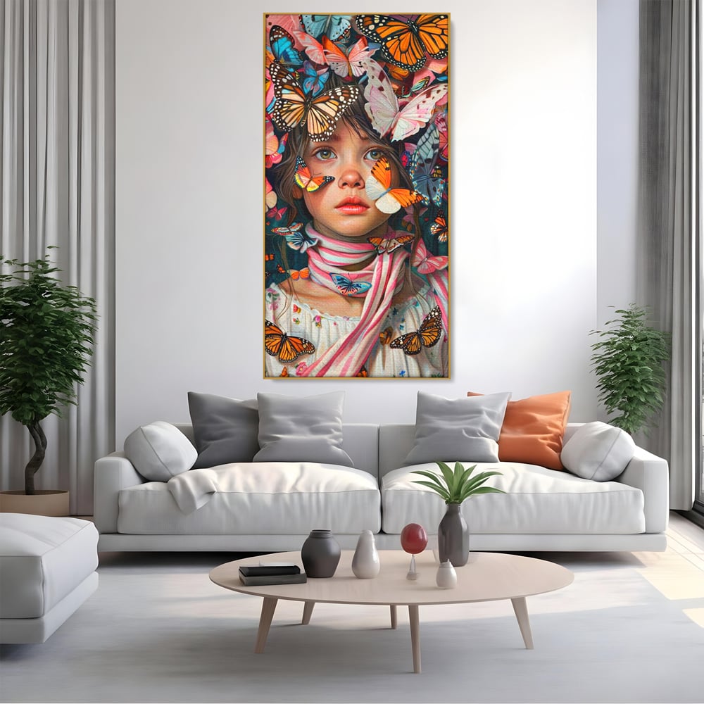 Tablou Canvas Premium, LuxCanva® G1127, Copilarie in Zbor,  Fluturi, Copil, Fata, Fantezie, Inocenta, Libertate, Visare, Emotie, Magie, Copilarie, Living, Dormitor