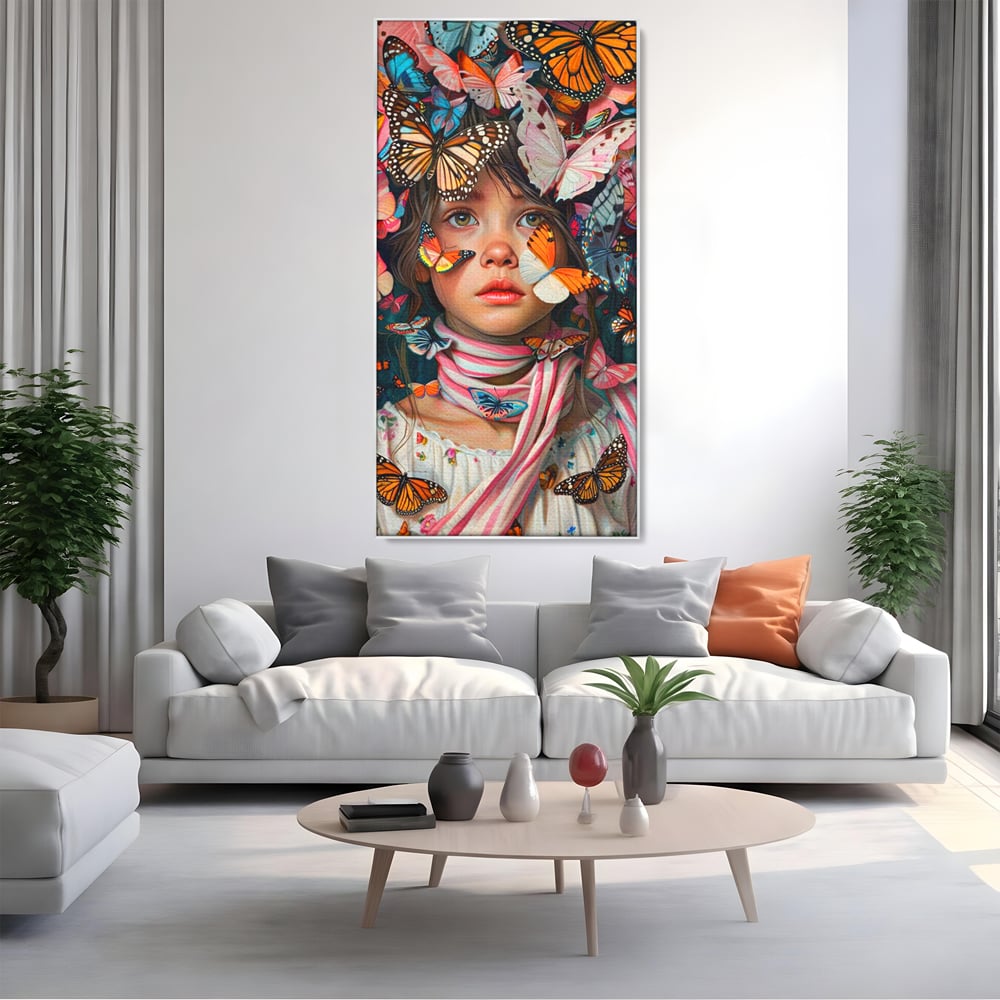 Tablou Canvas Premium, LuxCanva® G1127, Copilarie in Zbor,  Fluturi, Copil, Fata, Fantezie, Inocenta, Libertate, Visare, Emotie, Magie, Copilarie, Living, Dormitor
