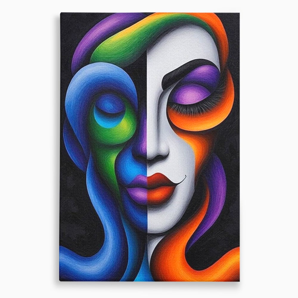 Tablou Canvas Premium, LuxCanva® G1128, Puterea din Intuneric, Razboinica, Tribal, Forta, Dramatism, Lupta, Mister, Contraste, Privire, Salbatica, Living, Dormitor