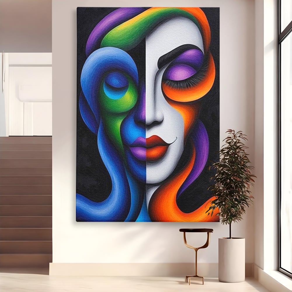 Tablou Canvas Premium, LuxCanva® G1128, Puterea din Intuneric, Razboinica, Tribal, Forta, Dramatism, Lupta, Mister, Contraste, Privire, Salbatica, Living, Dormitor