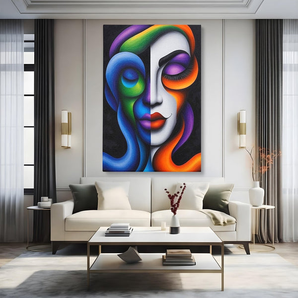 Tablou Canvas Premium, LuxCanva® G1128, Puterea din Intuneric, Razboinica, Tribal, Forta, Dramatism, Lupta, Mister, Contraste, Privire, Salbatica, Living, Dormitor