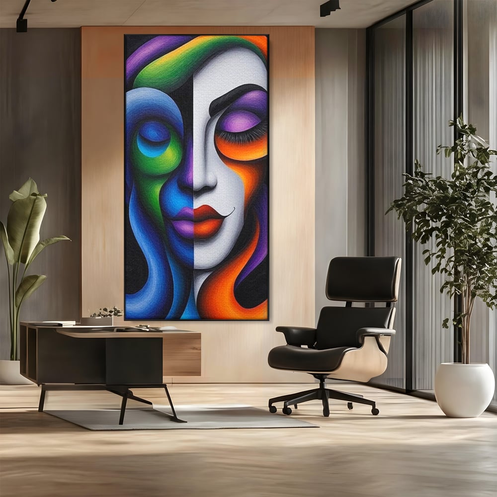 Tablou Canvas Premium, LuxCanva® G1128, Puterea din Intuneric, Razboinica, Tribal, Forta, Dramatism, Lupta, Mister, Contraste, Privire, Salbatica, Living, Dormitor