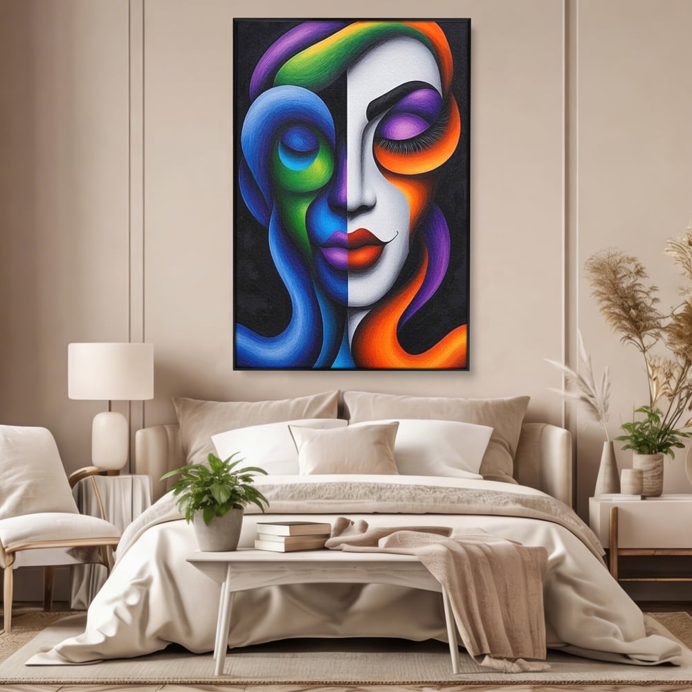 Tablou Canvas Premium, LuxCanva® G1128, Puterea din Intuneric, Razboinica, Tribal, Forta, Dramatism, Lupta, Mister, Contraste, Privire, Salbatica, Living, Dormitor