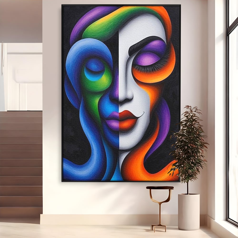 Tablou Canvas Premium, LuxCanva® G1128, Puterea din Intuneric, Razboinica, Tribal, Forta, Dramatism, Lupta, Mister, Contraste, Privire, Salbatica, Living, Dormitor