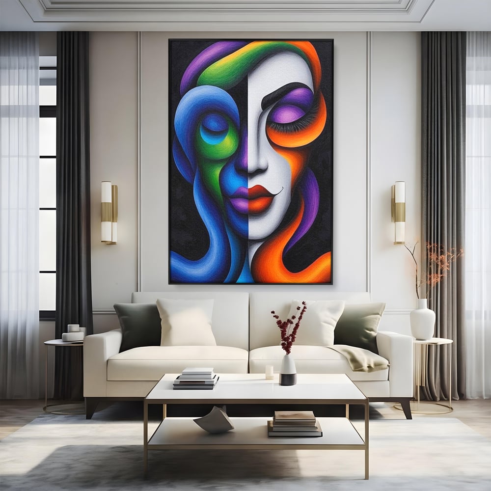 Tablou Canvas Premium, LuxCanva® G1128, Puterea din Intuneric, Razboinica, Tribal, Forta, Dramatism, Lupta, Mister, Contraste, Privire, Salbatica, Living, Dormitor