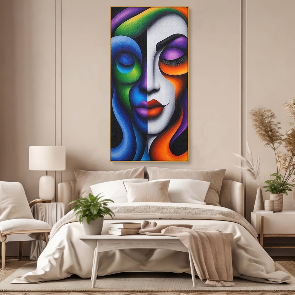 Tablou Canvas Premium, LuxCanva® G1128, Puterea din Intuneric, Razboinica, Tribal, Forta, Dramatism, Lupta, Mister, Contraste, Privire, Salbatica, Living, Dormitor